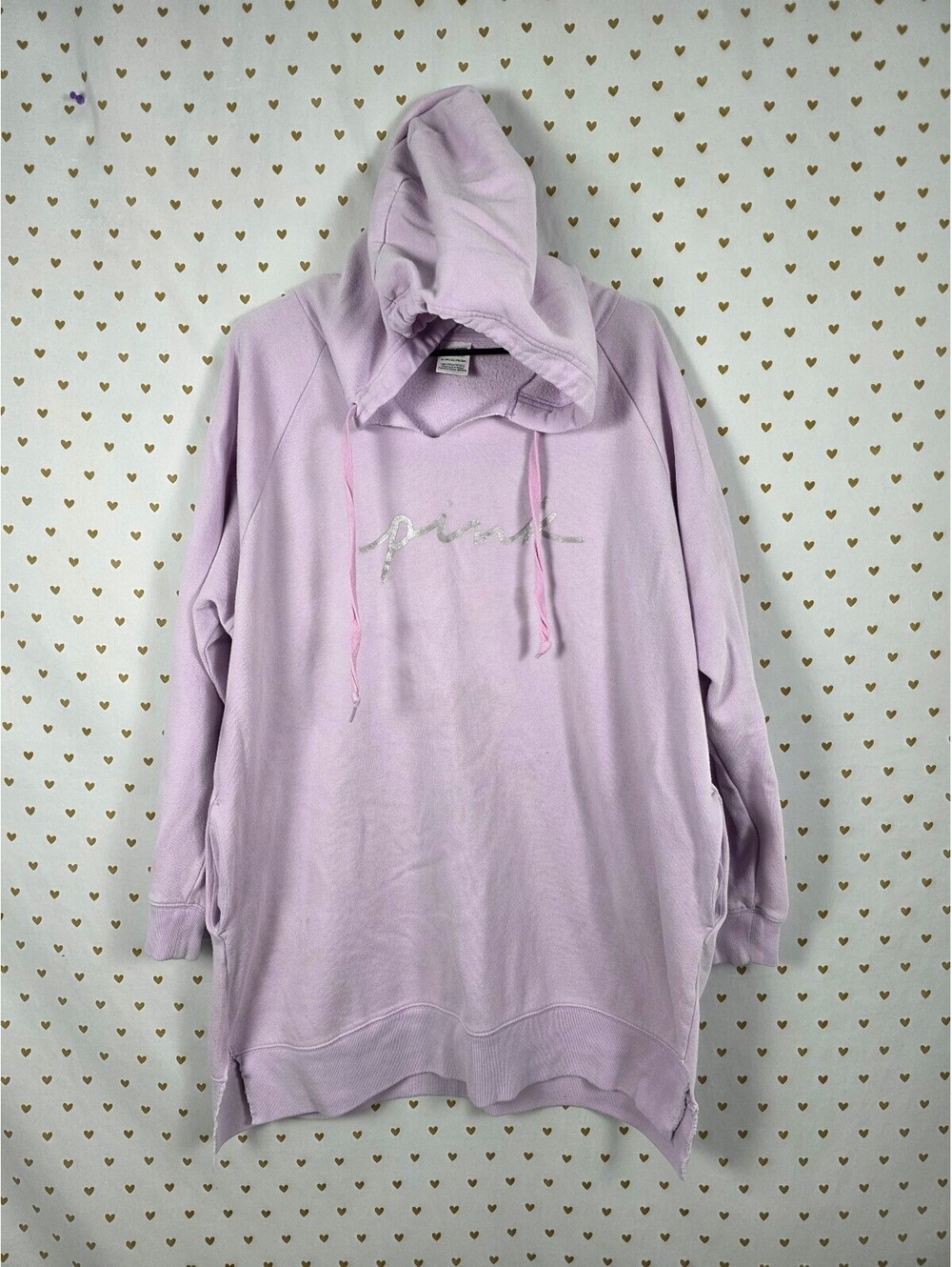 Victorias Secret Pink Purple Sweater Dress Logo Hooded Pullover Long Sleeve XL